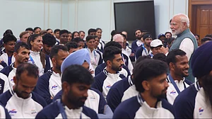 Photo: X | Narendra Modi : PM Narendra Modi addressing Indian contingent after return from Paris Olympics 2024.